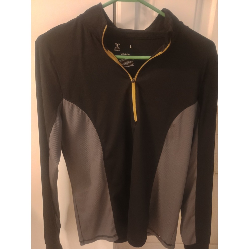 Xersion Women's Quick-Dri Shirt Size Large Long Sleeve Athletic Top Black/Grey